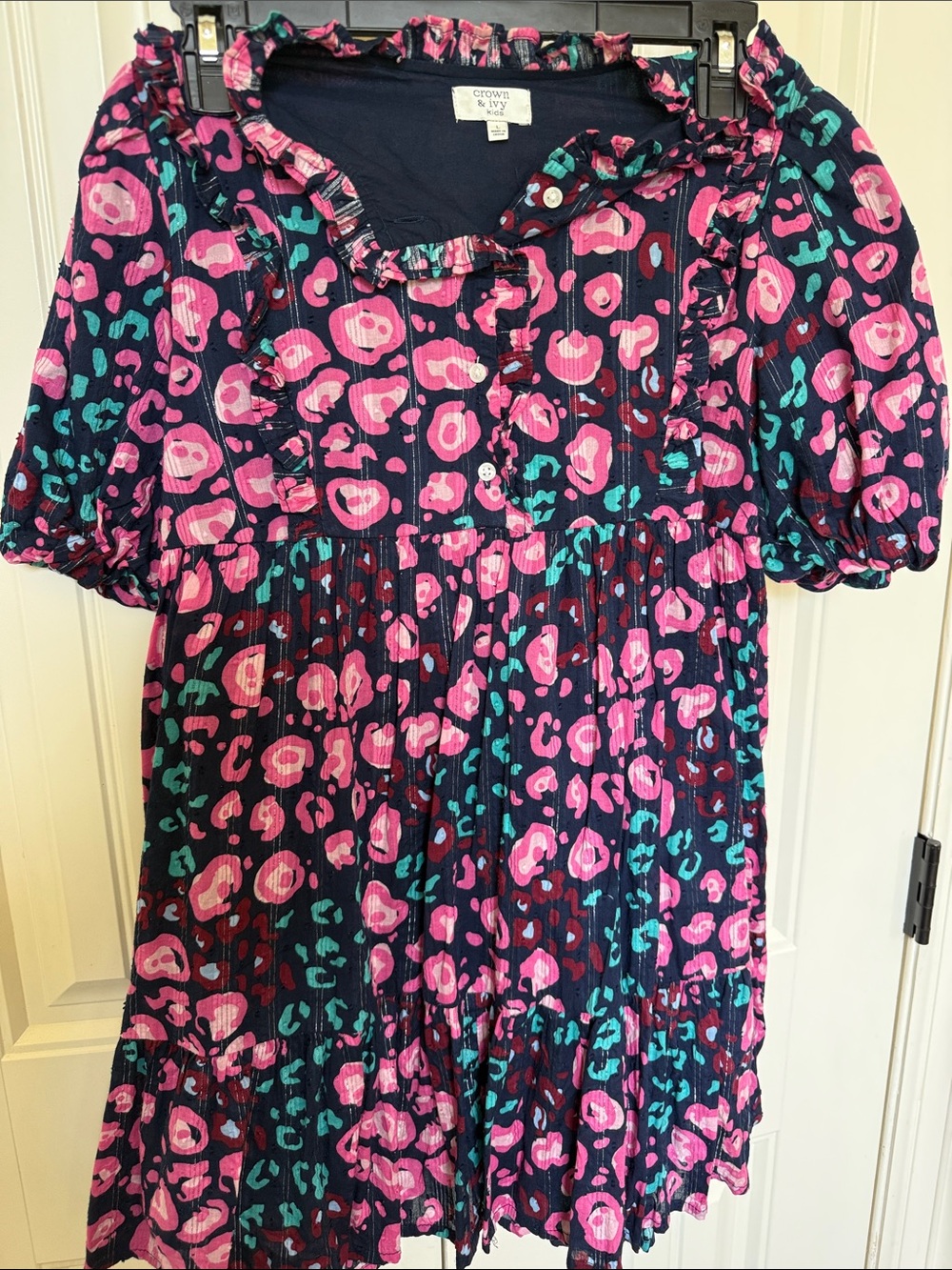 crown & ivy Navy Floral Dress with Pink and Teal Accents